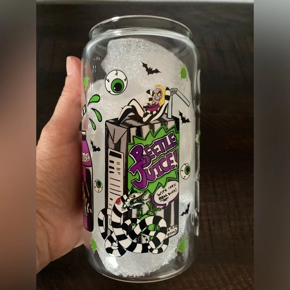 Hand Crafted Beetlejuice Glass Tumbler